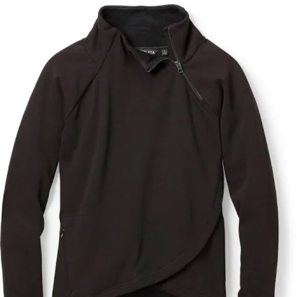 ATHLETA Cozy Karma Asym Pullover Medium‎ Black Fleece Thumb Holes